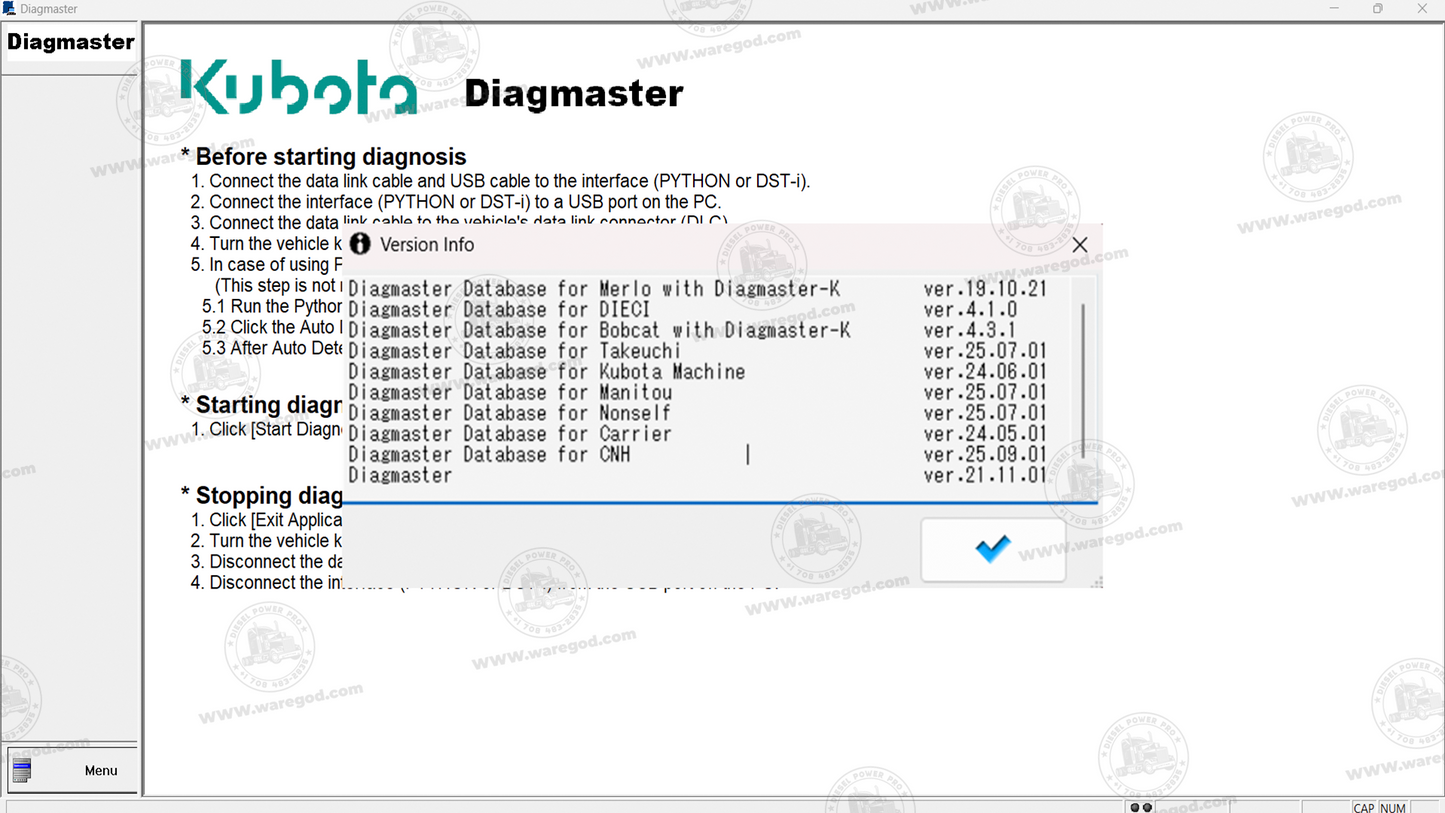 DIAGMASTER 21.11 + LATEST VERSION DATABASE KUBOTA + TAKEUCHI 25.07