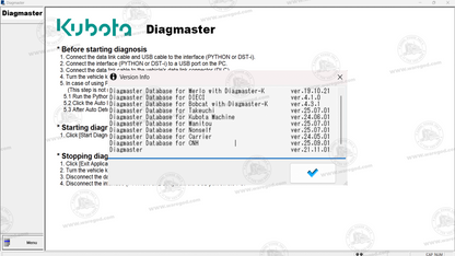 DIAGMASTER 21.11 + LATEST VERSION DATABASE KUBOTA + TAKEUCHI 25.07