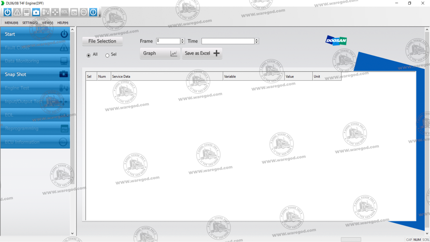 DOOSAN DIAGNOSTIC TOOL DL06-08 T4F ENGINE (DPF) 01.20 R2 [06.2024]