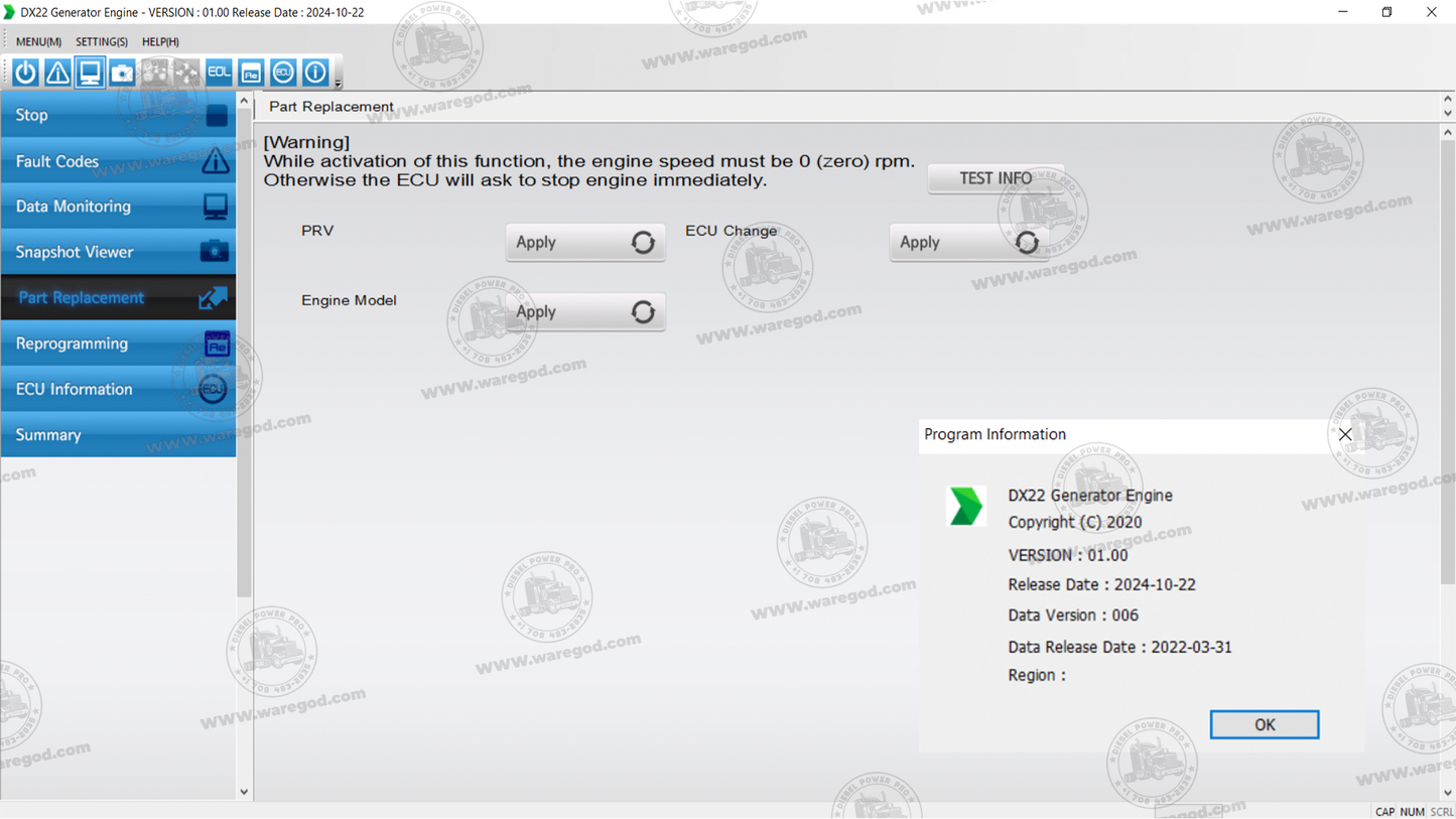 DOOSAN DIAGNOSTIC TOOL DX22 GENERATOR ENGINE 01.00 [10.2024]