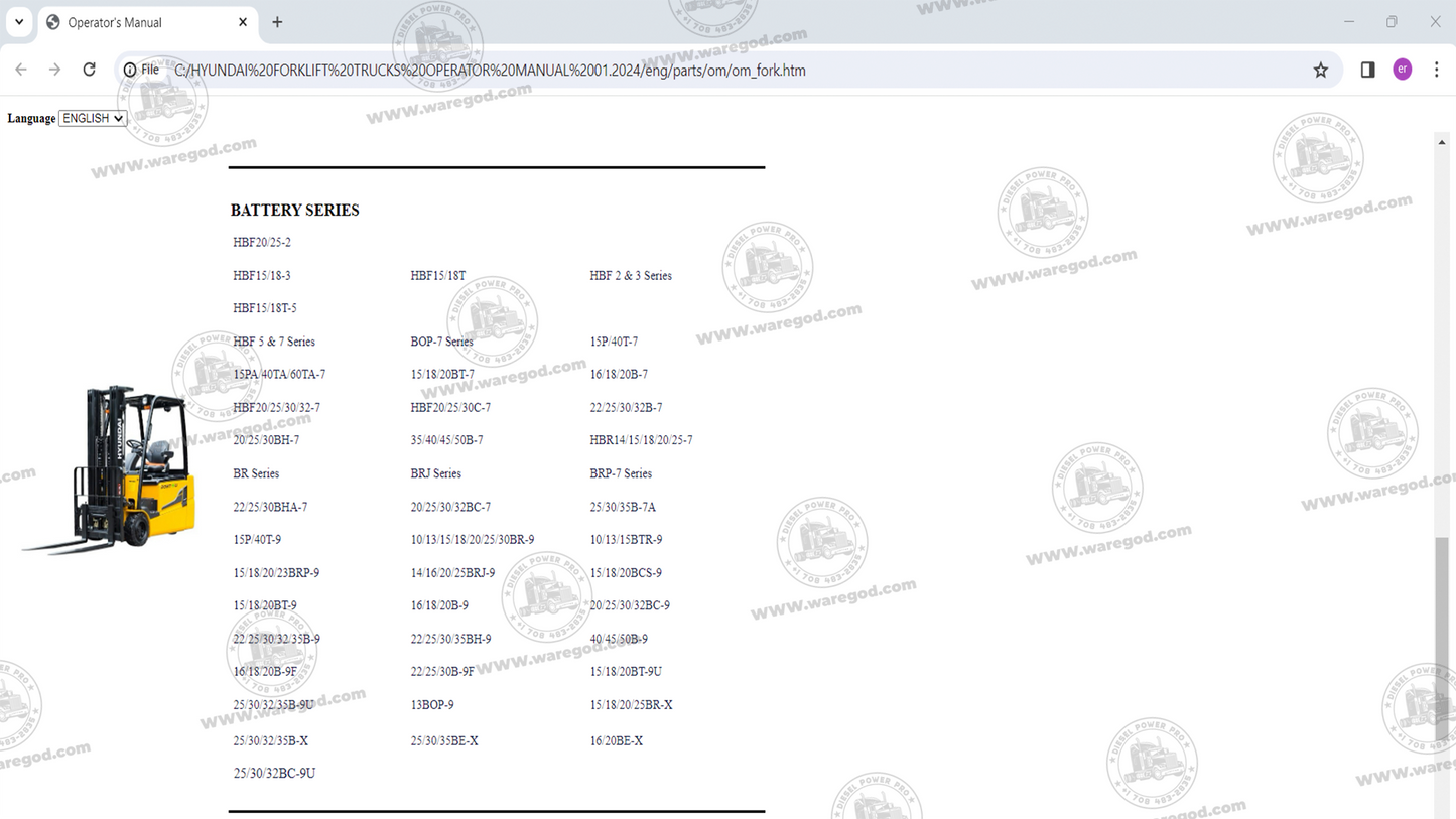 HYUNDAI FORKLIFT TRUCKS OPERATOR MANUAL 01.2024
