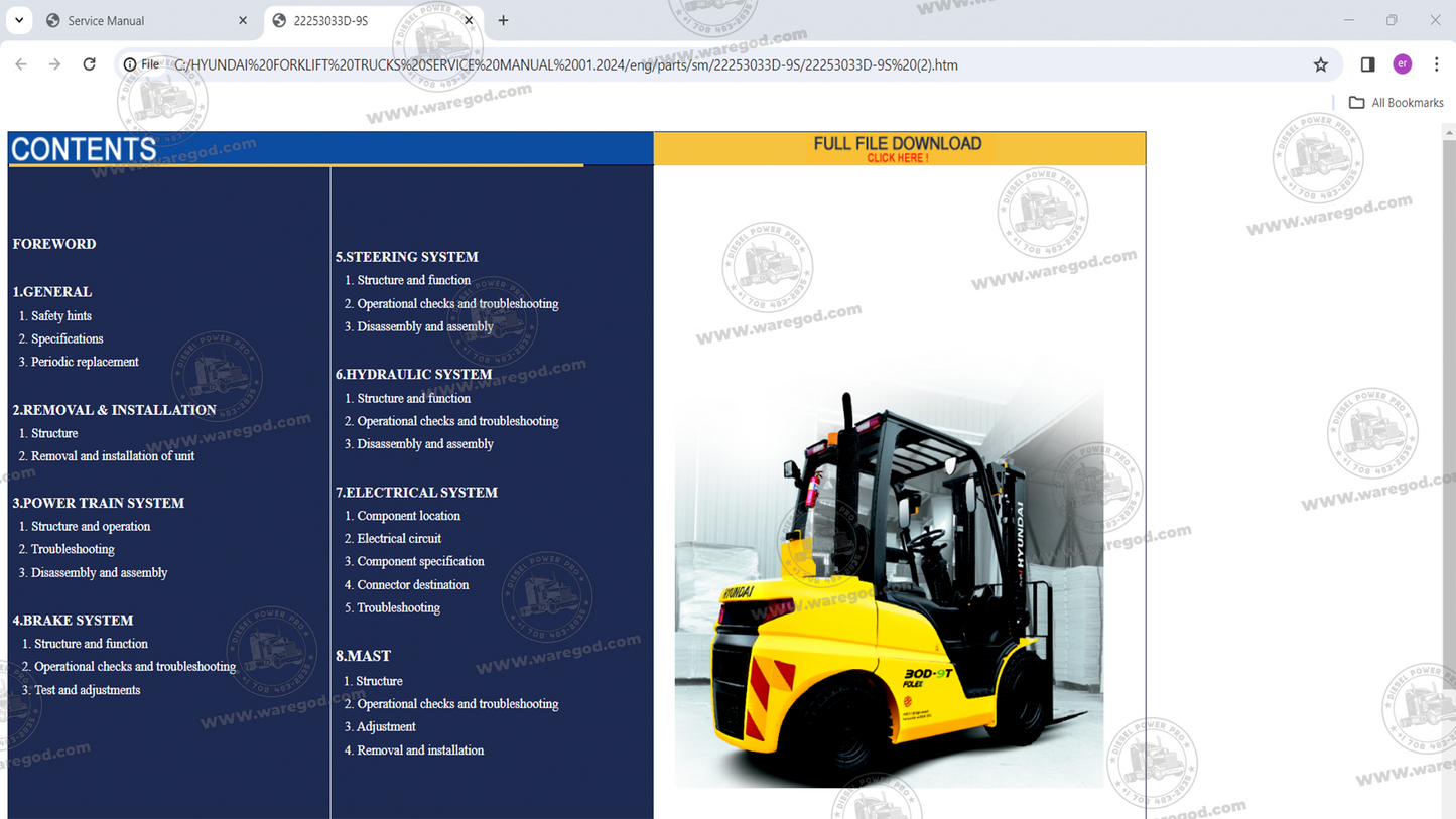 HYUNDAI FORKLIFT TRUCKS SERVICE MANUAL 01.2024